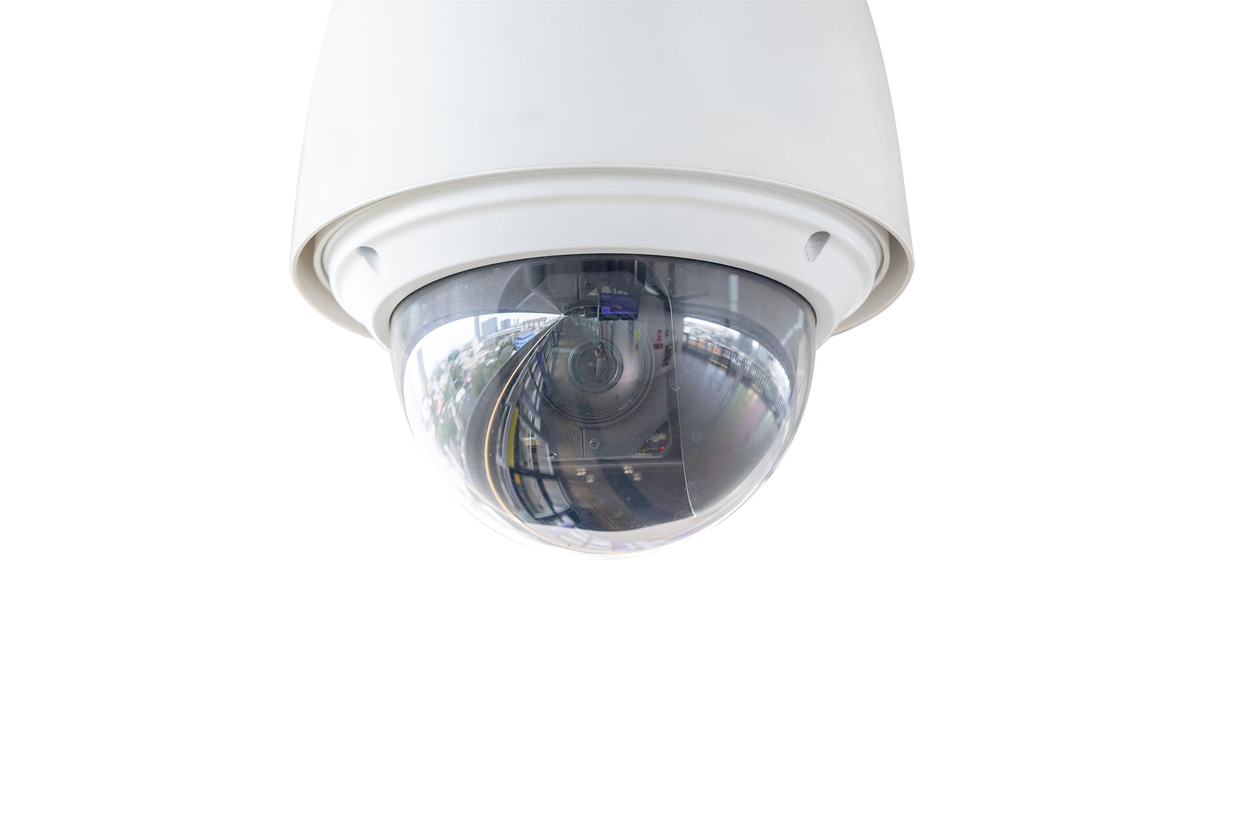 Closeup of white dome type cctv digital security camera